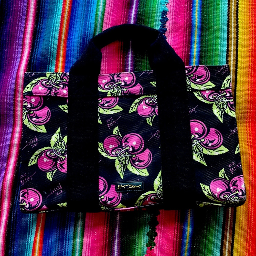 Betsey Johnson Pink Cherry Print Canvas Tote